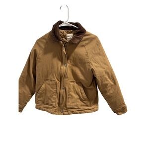 Updated Women's Medium Barn Jacket Core Coat Khaki Brown Corduroy Neck Quilted